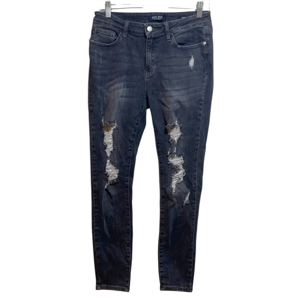 Judy Blue Skinny Fit Grey Distressed Ripped Knee Denim Jeans Size 11/30